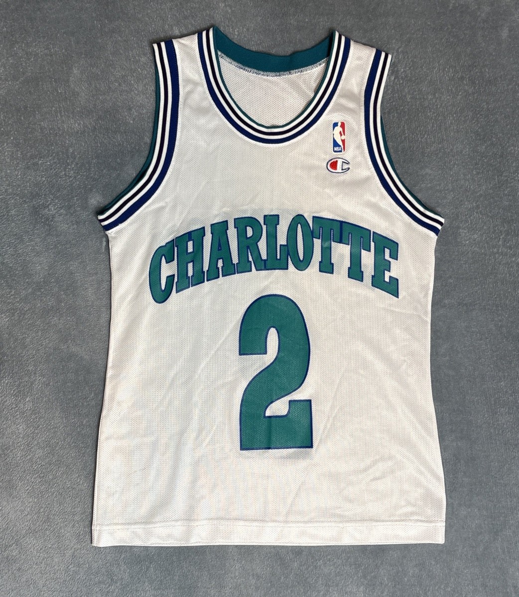 Vtg 90s Champion Larry Johnson #2 Charlotte Hornets Rare White