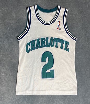 Vtg 90s Champion Larry Johnson #2 Charlotte Hornets Rare White