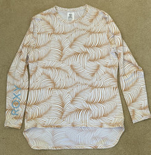 Roxy Women's Rash Guard-Large-Tan  White Leaf Pattern-Long Sleeve-UPF 50 - 2089