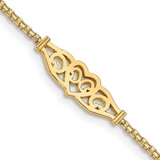 14k Yellow Gold Polished Filigree Heart 10inch Anklet 3.05g for Mom