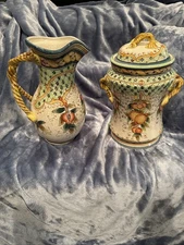Housewares International Pitcher And Jar Crackled Paint With Fruit