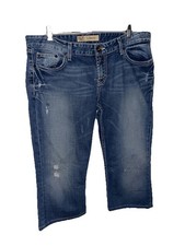 BKE Denim SABRINA Capri Jeans Thick Stitching Size 31 Distressing Blue Denim