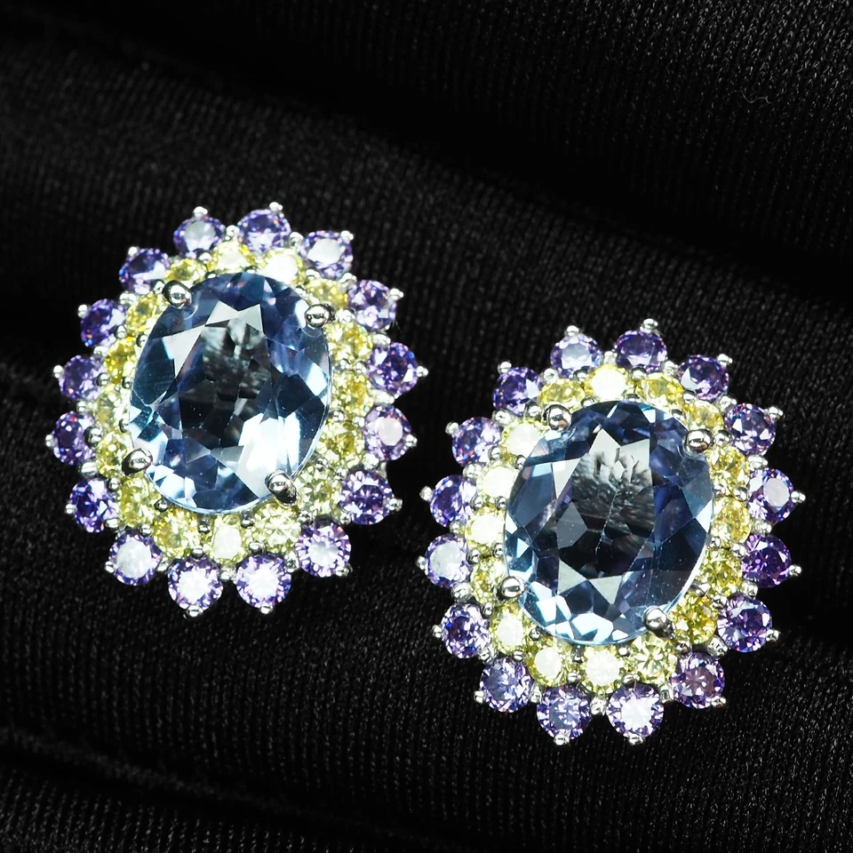 Orecchini in argento sterling 925 con zaffiro 6,80 carati e zaffiro che... - Immagine 2 di 4