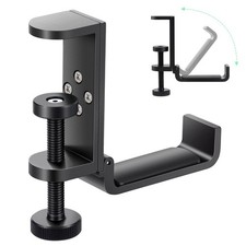 Black Aluminum Foldable Headphone Stand Backpack Hook For Under Desk Mount