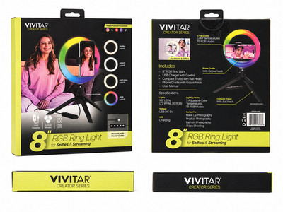 VIVITAR CREATOR SERIES - 8'' RGB RIGHT LIGHT  FOR SELFIES & STREAMING