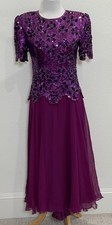 Lawrence Kazar Purple Sequin Beaded Dress Silk Chiffon Evening Medium Vintage