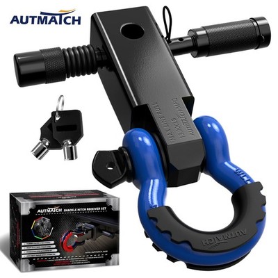 AUTMATCH 2'' Shackle Hitch Receiver & D Ring Shackle Off-Road Recovery, Blue
