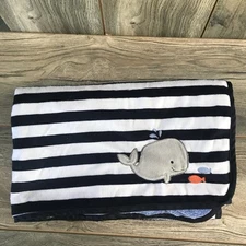 Child of Mine Carter's Navy Blue Striped Whale Baby Blanket Fleece Minky Dot