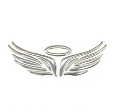 ADESIVO 3D ALI D'ANGELO CROMATO ARGENTO STICKER LOGO PER AUTO TUNING 5,5X16,5cm
