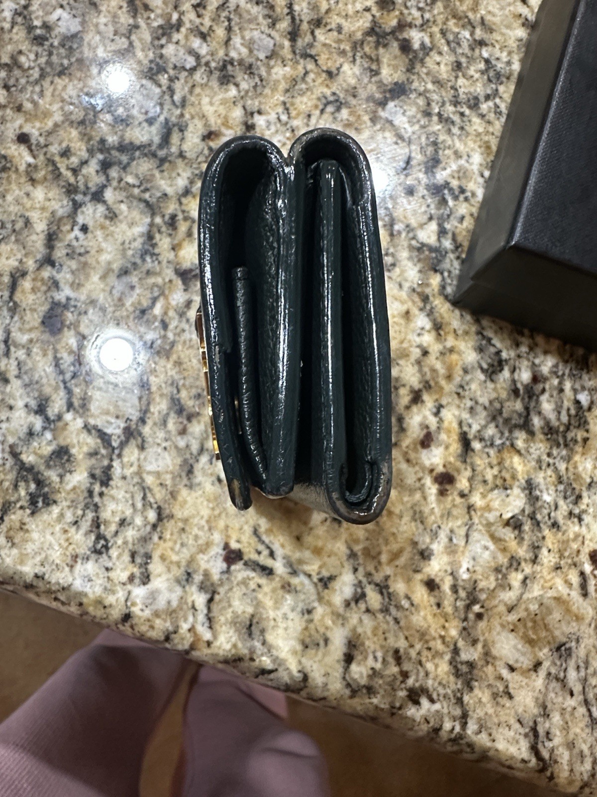 YSL Saint Laurent Dark Green Or Black Compact Wallet with Box - Coin Holder