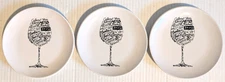 Signature Room Creative Wine Words Black 6" Appetizer Dessert Plate - Set of 3
