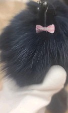Oxford Blue Faux Fur Squirrel Keychain Bag Charm Fluffy Tail w/ Pink Bow