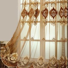 1 Pair European Luxury Embroidered Sheer Curtains for Living Room Bedroom Tulle