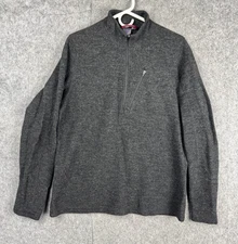 Ibex Sweater Men's Large Gray 1/2 Zip Made USA Wool *