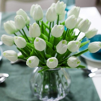 Veryhome Künstliche Tulpen Fake Tulpenblume Latex 20 Stück, Neu Weiß-20 