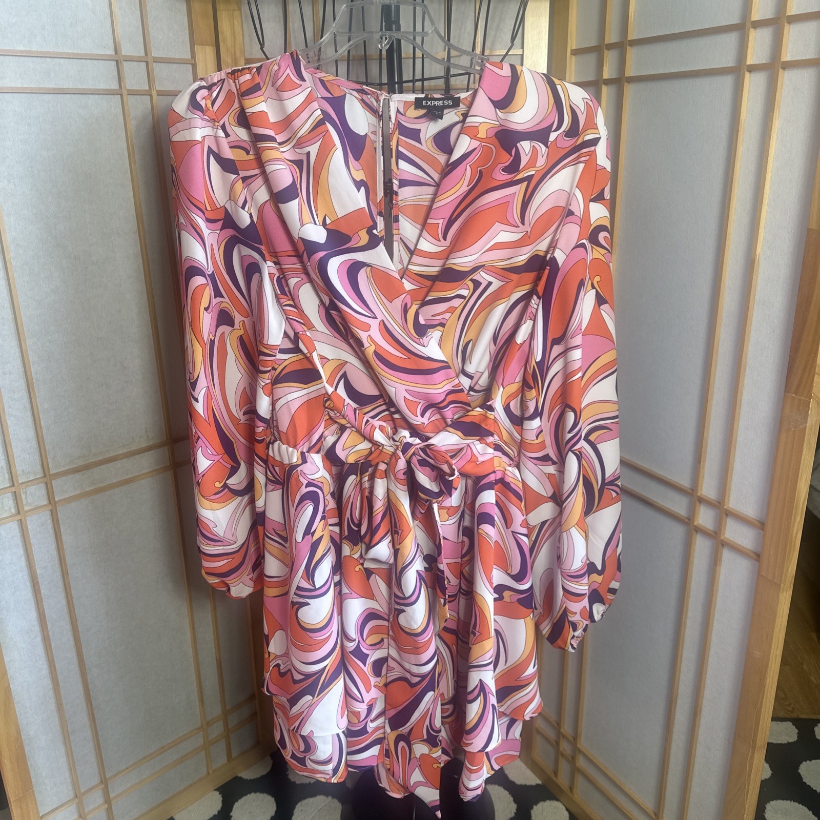 EXPRESS Psychedelic Abstract Print Long Sleeve SK… - image 1