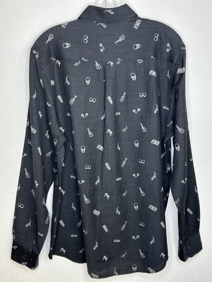 Nat Nast Shirt Mens Medium Silk Wool Blend Black Music Print Band Lounge Party M - Image 3 of 4