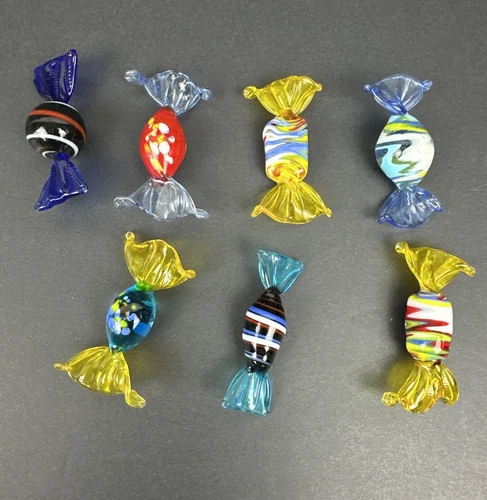 Vintage Murano Glass Made in Italy Blown Glass Candy Pieces Set of 7