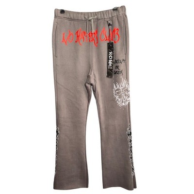 KDNK Mens Graphic Sweatpants Flare Leg Skull Flame Print Sz M Grunge Streetwear
