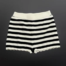 Altar'd State Striped Knit Shorts Cream Black Scalloped Hem Casual Women's M