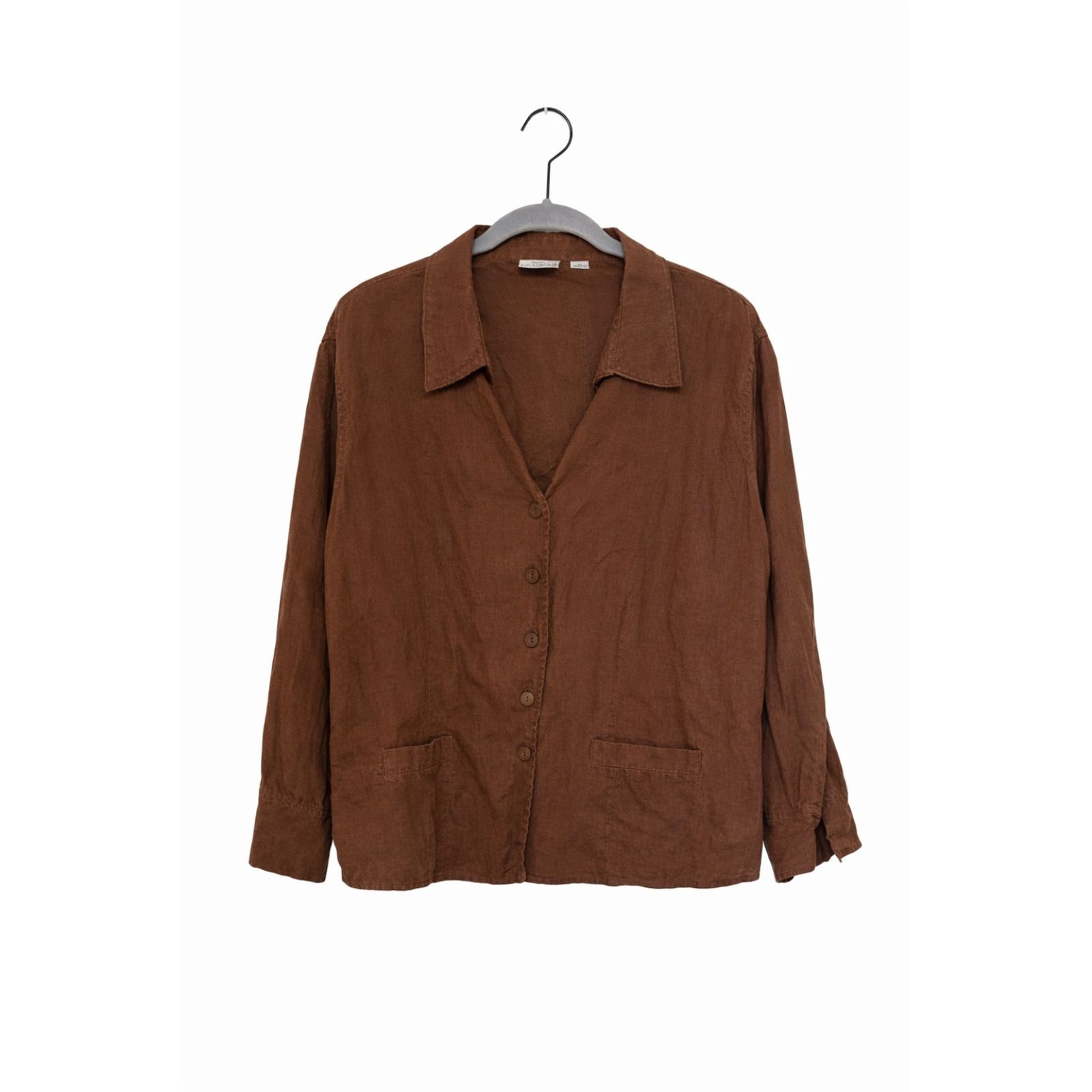 Kim Rogers 100% Linen Button Front Shirt Jacket Brown Cottagecore Minimalist 2X