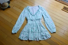 House of Harlow 1960 Paisley Metallic Mini Tiered Dress Teal Size S