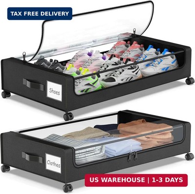 Molutsody Under Bed Storage with Wheels, 2-Pack Underbed Storage Containers with