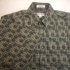VTG Pierre Cardin Men's M Short-Sleeve Shirt Abstract Olive Green Tones Cotton