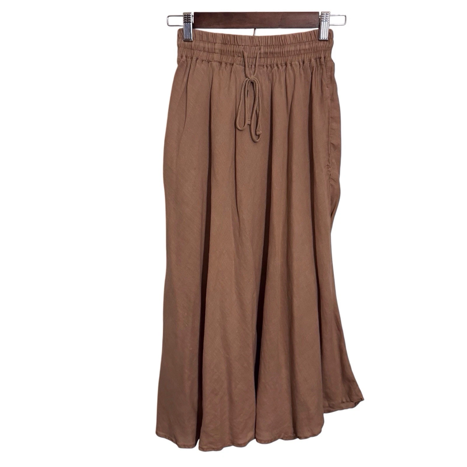 Len Ok Size Small Brown Linen Midi Length Skirt Boho Western Cottagecore Hippie
