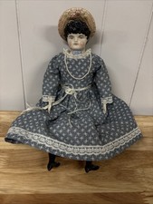 Vntg 1970s Porcelain China Head Doll 16" Cloth Body Unbranded