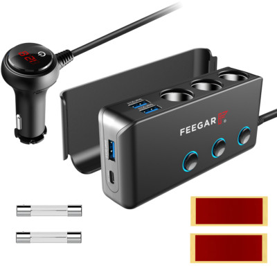 Feegar Ciga 4x USB QC 3.0 PD 20W Auto Ladegerät, 3 Fach 200W 12V/24V 10A Zigaret