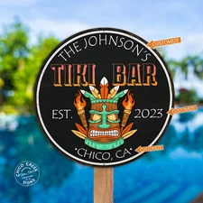 Personalized Tiki Bar Sign Tropical Decor Pool Art Hot Tub Backyard 100140050004