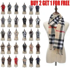 Winter Unisex 100% Cashmere Plaid Scotland Made Solid Striped Scarves Wool Scarf