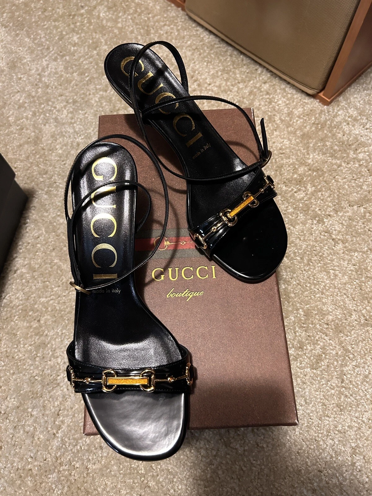 Talons chaton GUCCI GG monogramme toile cuir d'équitation EU 39 8,5USA noir