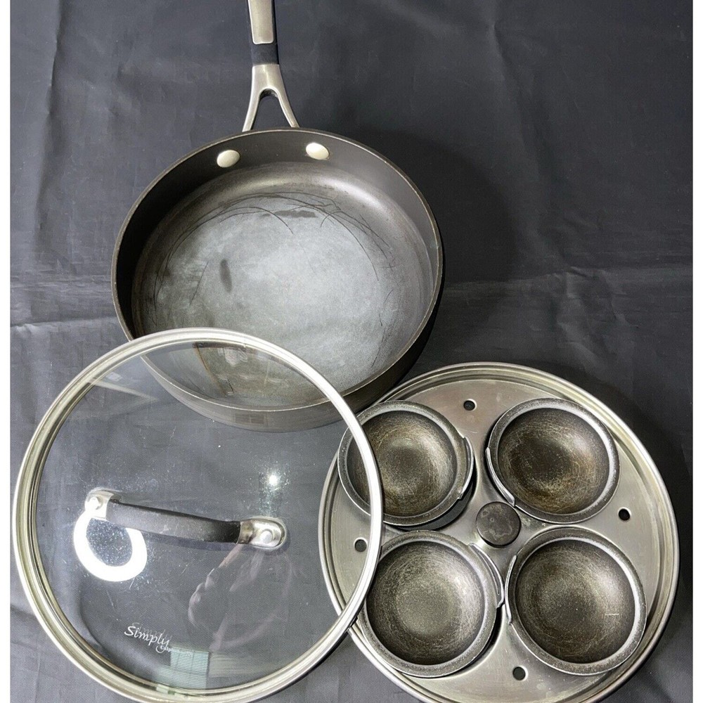 Simply Calphalon 1 1/2 Quart Sauce Non-Stick Egg Poacher Pan 4 Poacher Cups