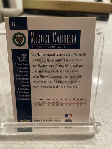 Miguel Cabrera Upper Deck 2001 Minor League Centennial Autograph - Picture 2 of 2