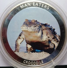 2010 Uganda 100 Shillings Man Eaters Series CROCODILE Huge 50mm Coin PROOF