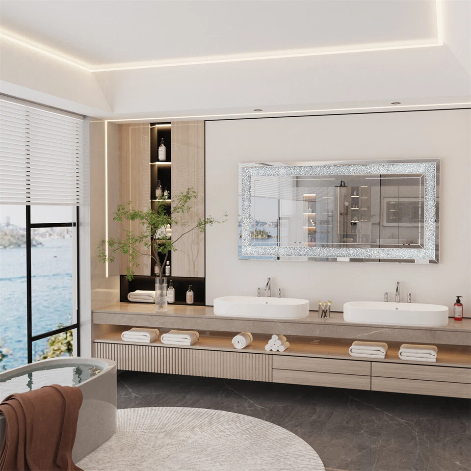 Crystal Crush Diamond Rectangle Silver Mirror for Wall Decor HD Frameless Mirror - Image 4 of 4