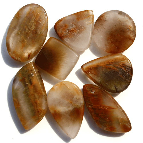 8 Pcs Natural Cacoxenite Rutilated Quartz 18mm-33mm Mix Cabochon Loose Gemstones - Picture 9 of 17