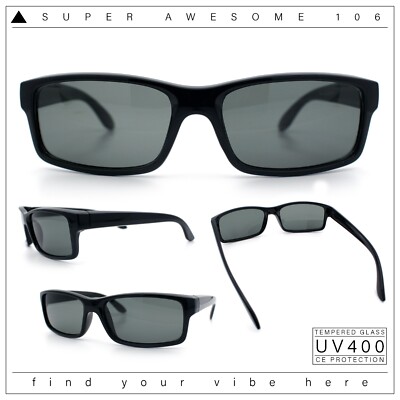 All Black Timeless Classic Narrow Rectangle Dad Shade Sunglasses