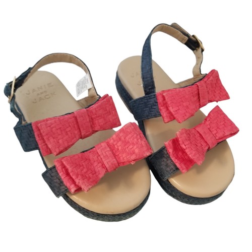 JANIE AND JACK Red DOUBLE BOW AMERICANA Blue STRAW SANDAL Sz 8 - Picture 5 of 5