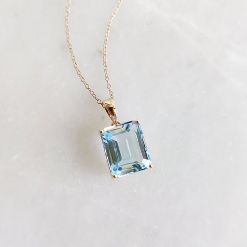 Natürlicher Aquamarin Anhänger, Smaragdschliff Himmelblau GeburtstagAnhänger mit gratis Kette - Bild 9 von 9