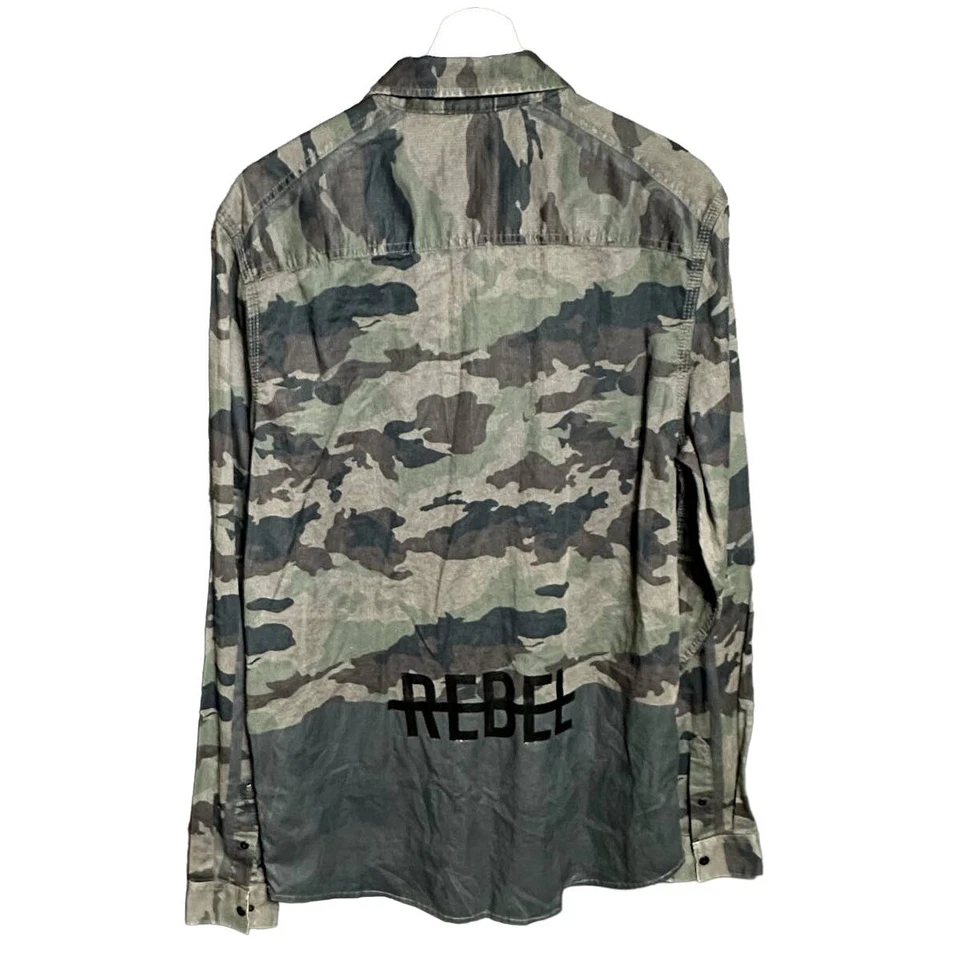Chaqueta de mezclilla Buffalo David Bitton para hombre larga camuflaje cremallera frontal talla L/G Foto 2 de 4