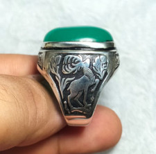 Green Agate Natural Big Oval Aqeeq Ring Carnelian Ring Handmade Ring 925