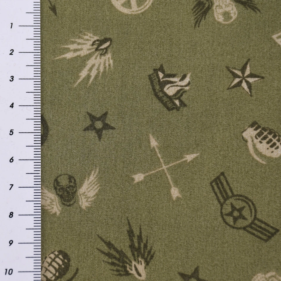 Baumwollstoff Popeline Militär Sterne Abzeichen grün beige 1,5m Breite - Bild 3 von 4