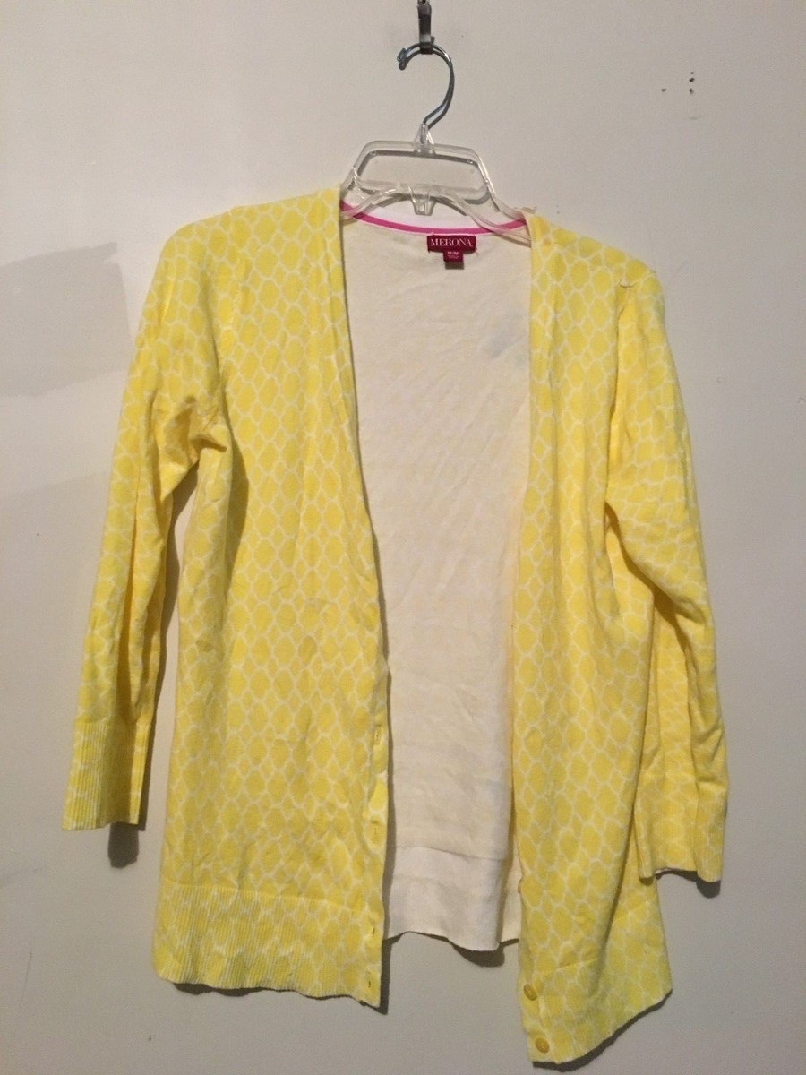Merona Size M Floral Yellow Cream Cotton Blend Cardigan Sweater