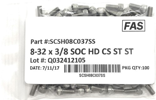 (100) #8-32 x 3/8 Stainless Steel Socket Head Cap Screw Allen Drive 18-8 8-32 - Picture 3 of 6