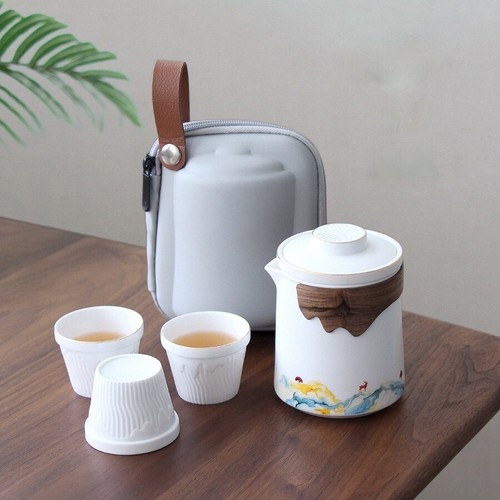 Chinesische Reise Tragbar Keramik Kung Fu Teetasse Teekanne Set Kreatives Puer Teeservice - Bild 3 von 8