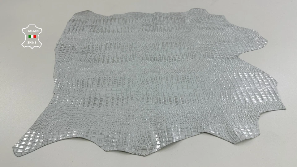 METALLIC SILVER DISTRESSED ON CROCODILE PRINT ON Goat leather 4+sqf 0.8mm C4731 - Image 2 of 4