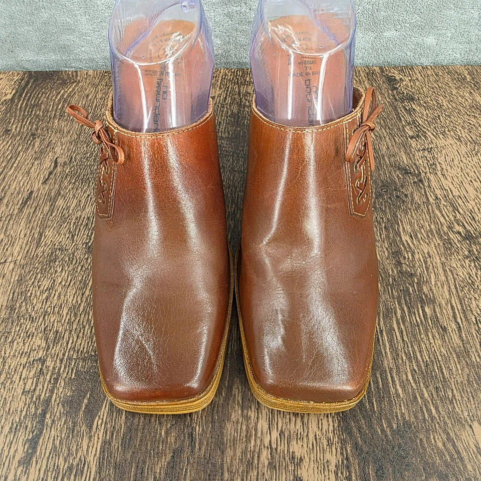 Zuecos de colección No Boundaries Mules Tacones 10 Marrón Puntera Cuadrada Cuero Y2K Corbata Lateral Foto 4 de 4